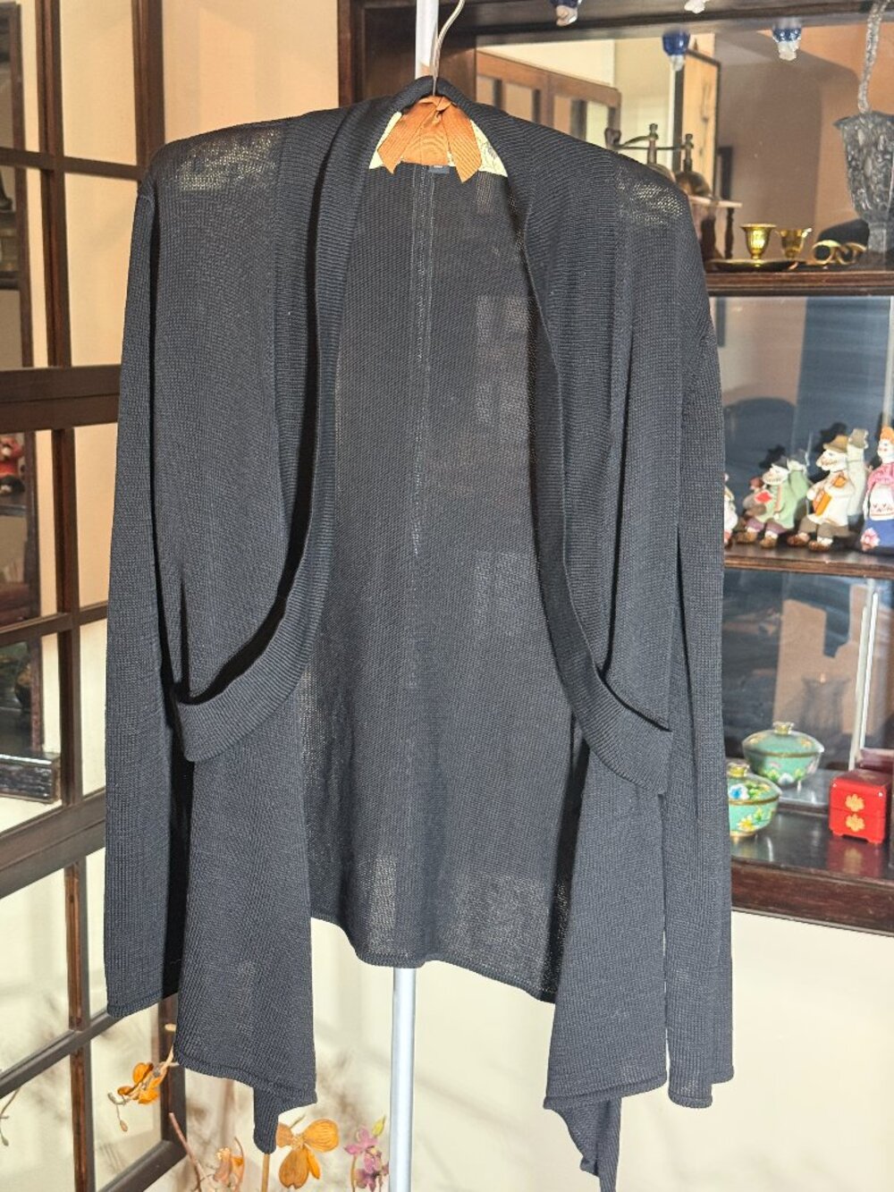 Lafayette 148 Women's Black Cardigan Open Front 100% Cotton Lagenlook Size S